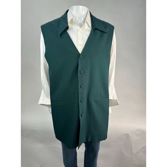 Giorgio B Tunic Vest With Collar Size 48 Green Polyester Fabric Covered Buttons - Picture 1 of 16